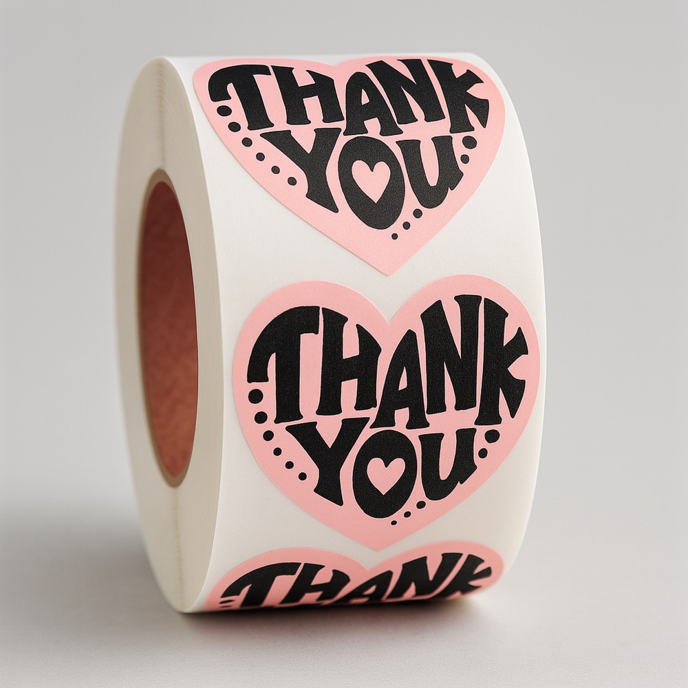 Heart-Shaped Thank You Sticker Roll – 100-Pack Packaging Labels - Picture 2 of 3